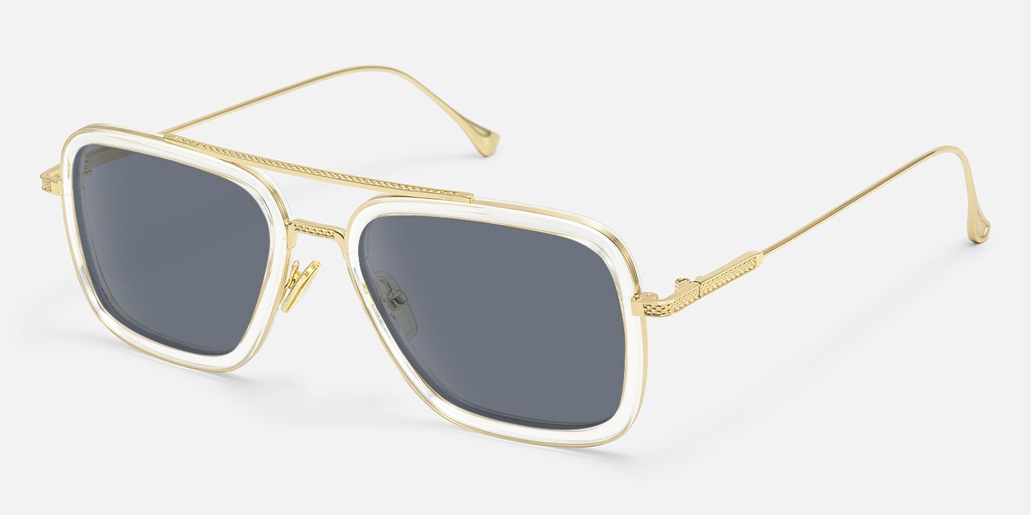 Alvira - Clear Aviator Sunglasses Gold Frame | Vooglam Front View
