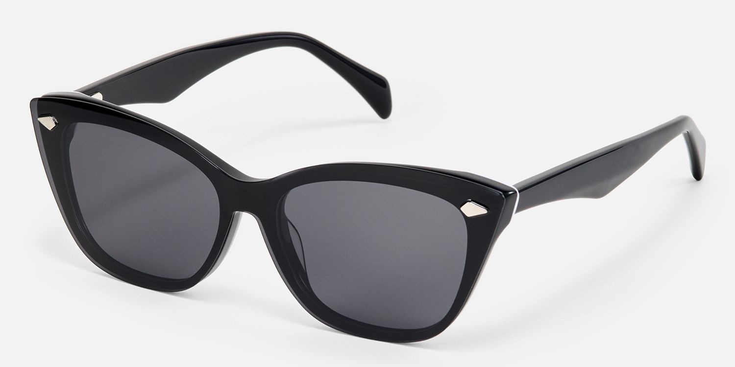 Fineen - Cat Eye Black Clip-on Sunglasses by Vooglam - Front View