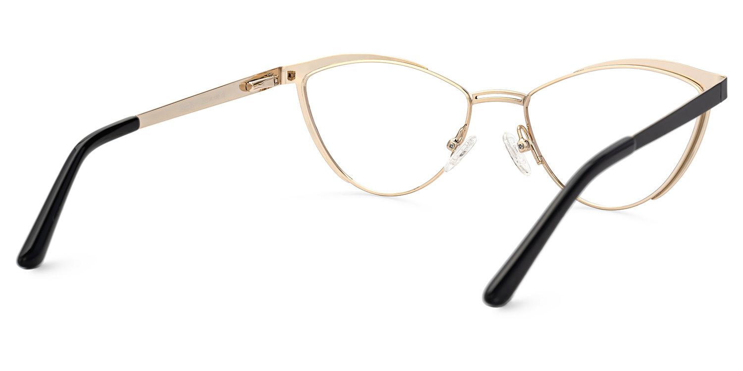 Sydney - Black & Gold Browline Metal Glasses by Vooglam - Side View