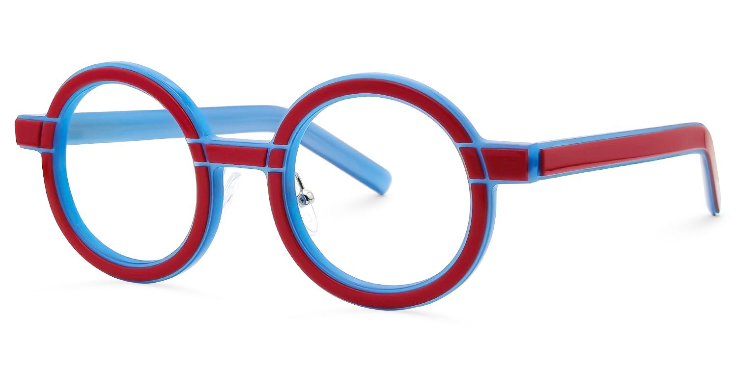 Rooney - Round Red/Blue Eyeglasses | Vooglam Front View