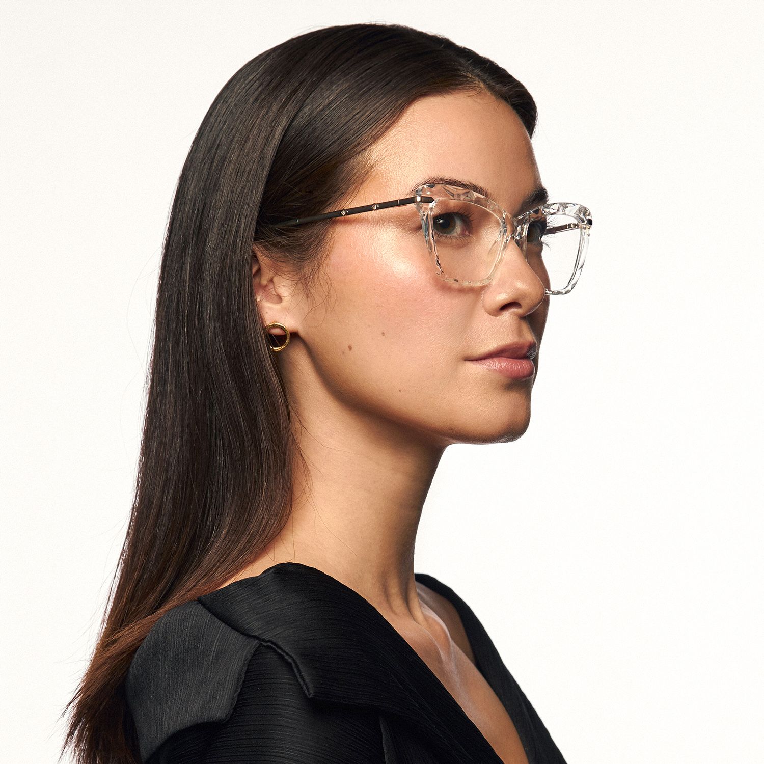Annie - Clear Rectangle Crystal Frame Eyeglasses | Vooglam On Model 2