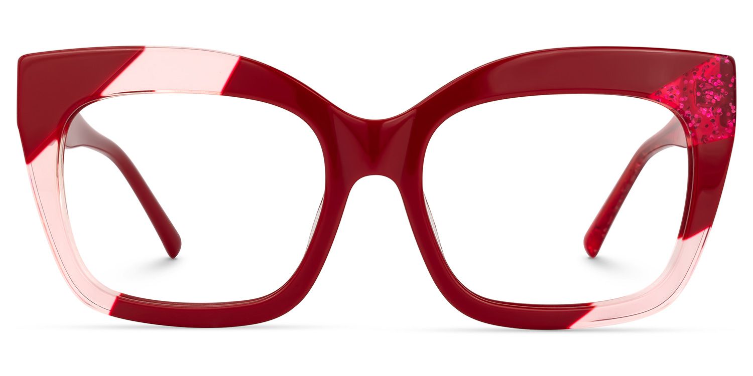 Terrie - Square Red Eyeglasses | Vooglam Angle View