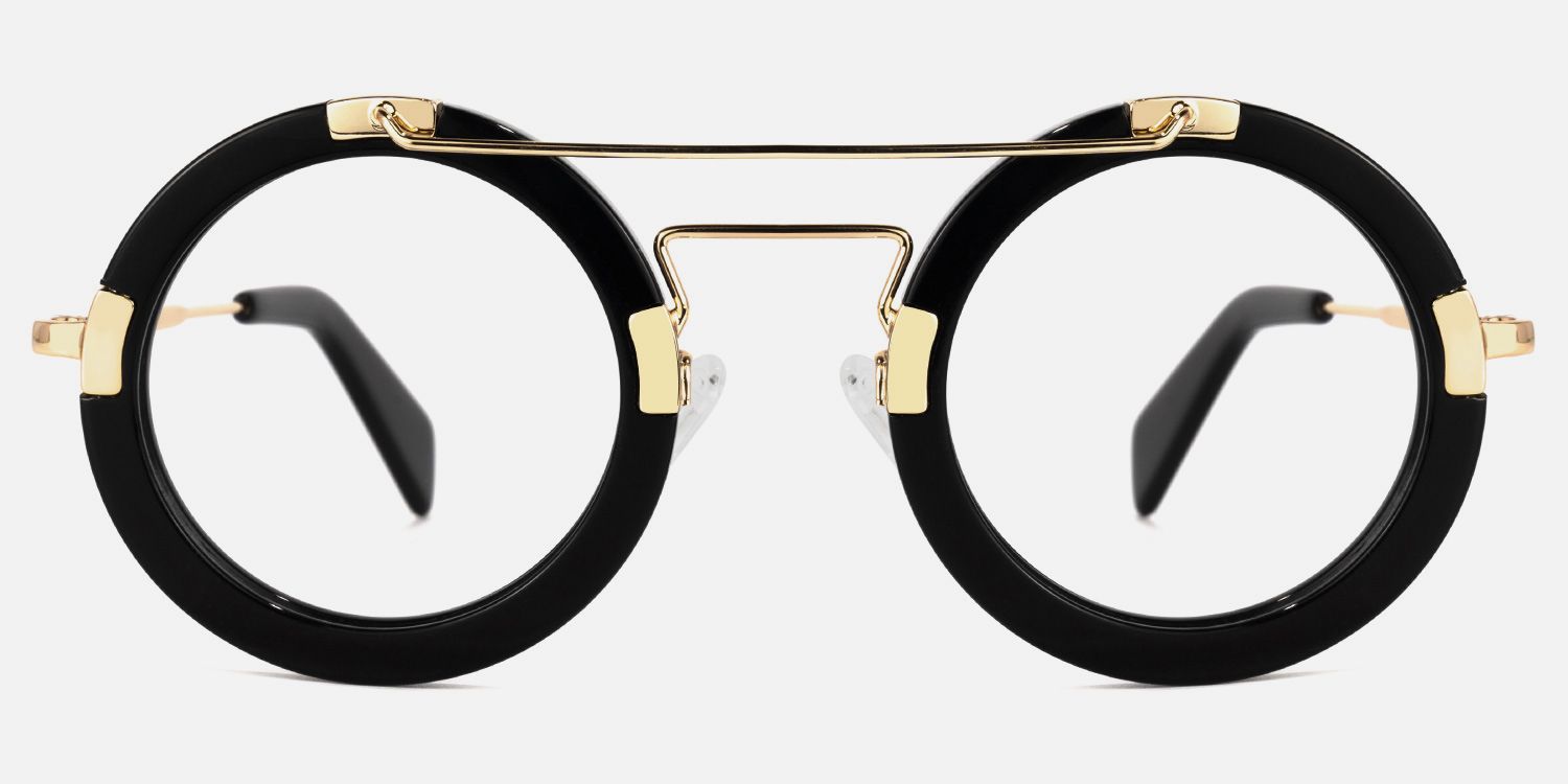 Perkins - Bold Round Black & Gold Retro Glasses product detail 2