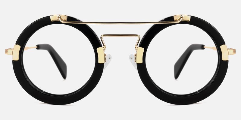 Perkins - Bold Round Black & Gold Retro Glasses