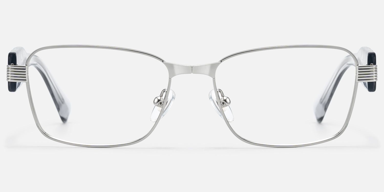 Toyo - Exposed Metal Pin Silver Rectangle Glasses | Vooglam Angle View