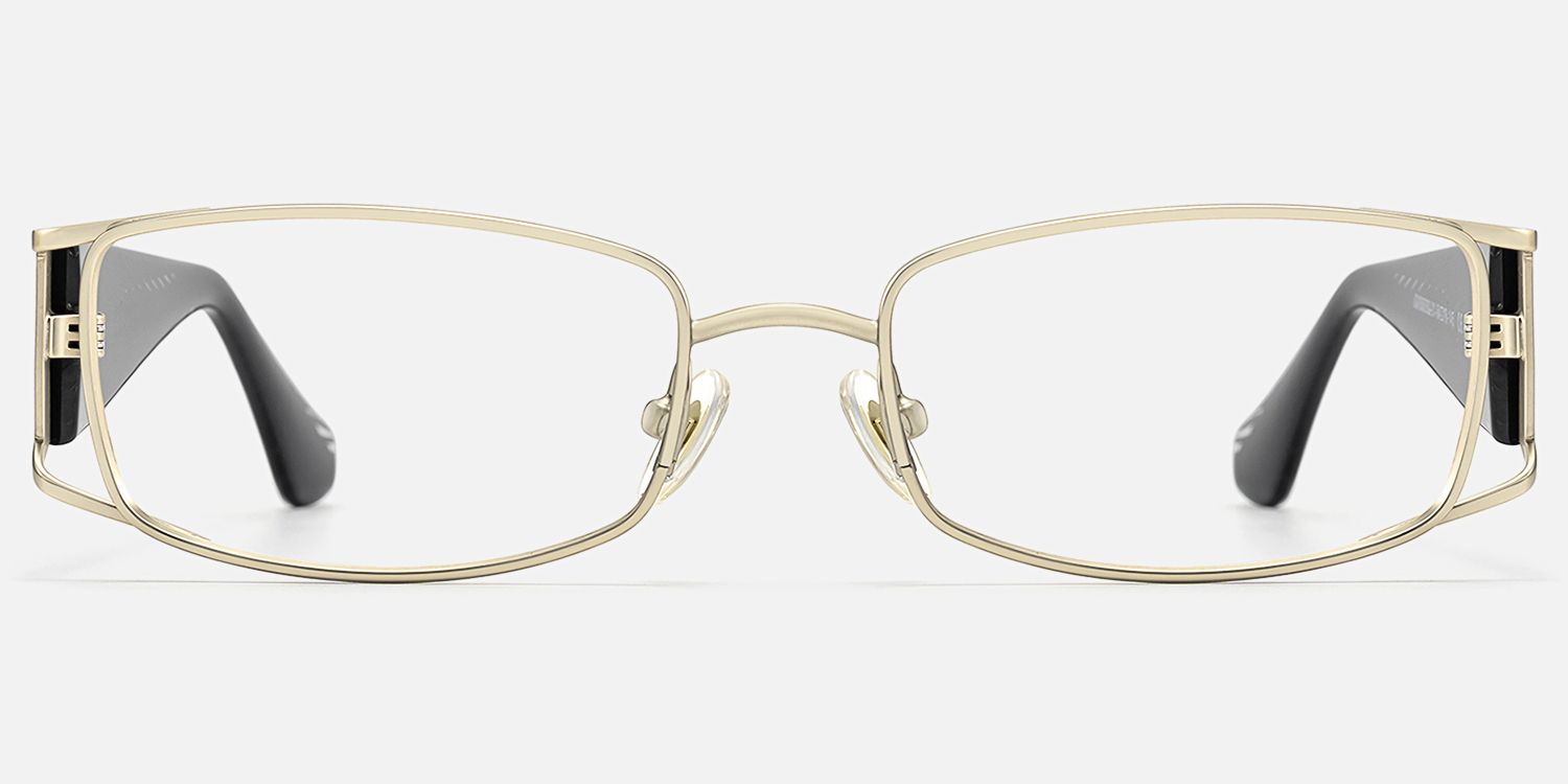 Wren - Unique Metal Rim Rectangle Gold Glasses | Vooglam Angle View