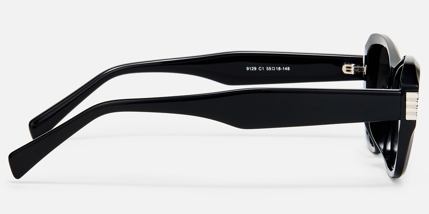 Flicker - Geometric Black Bug Eye Sunglasses | Vooglam Side View