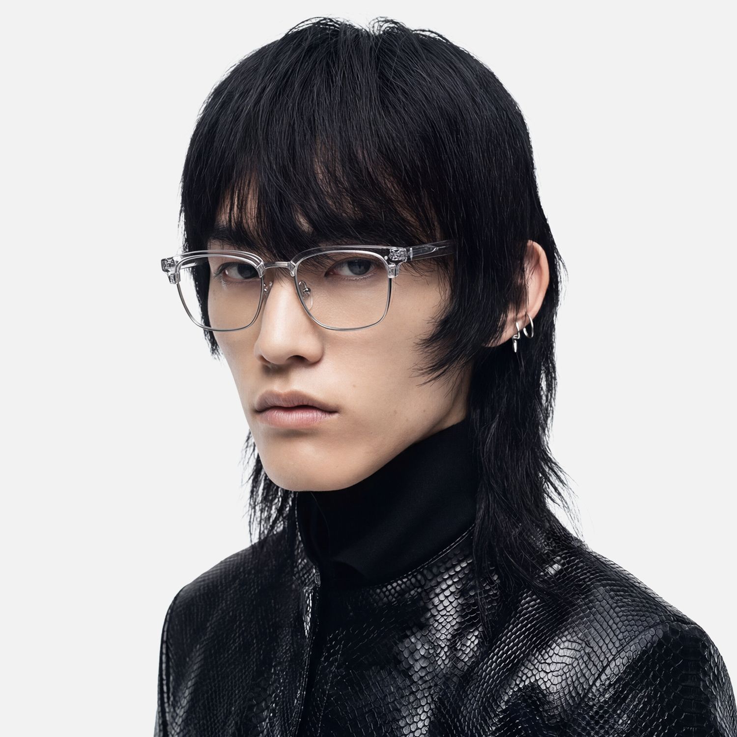 premium minimalist male style with clean clear frames