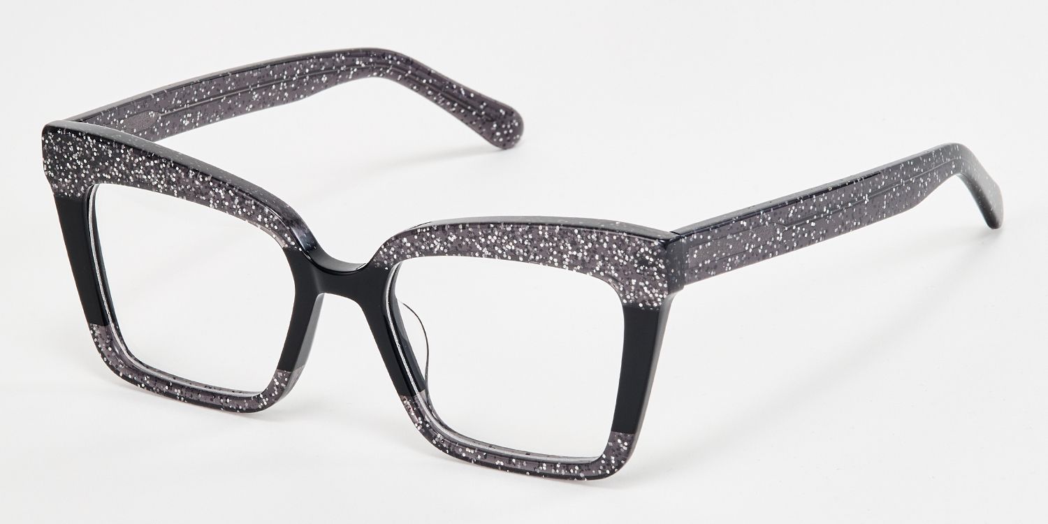 Galarza - Retro Black Glitter Rectangle Glasses | Vooglam Front View