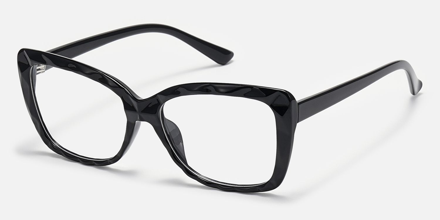 Letitia - Bold Faceted Black Rectangle Glasses | Vooglam Front View