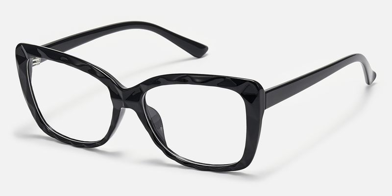 Letitia - Bold Faceted Black Rectangle Glasses