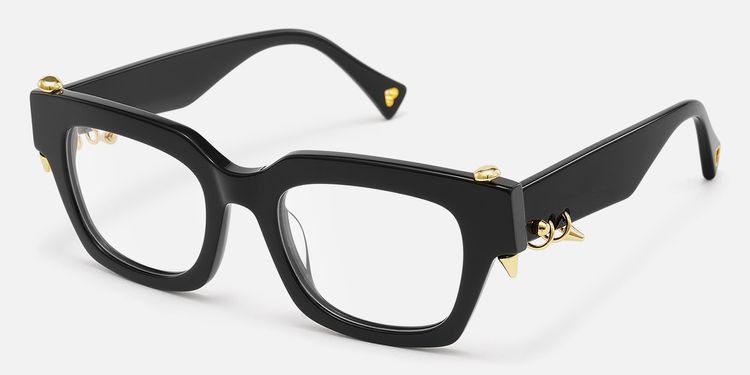 Sabrina - Black Glasses With Gold Punk Pierce by Vooglam