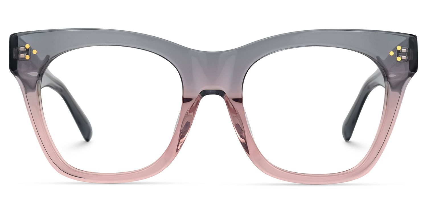 Carole - Rectangle Grey/Pink Eyeglasses by Vooglam - Angle View