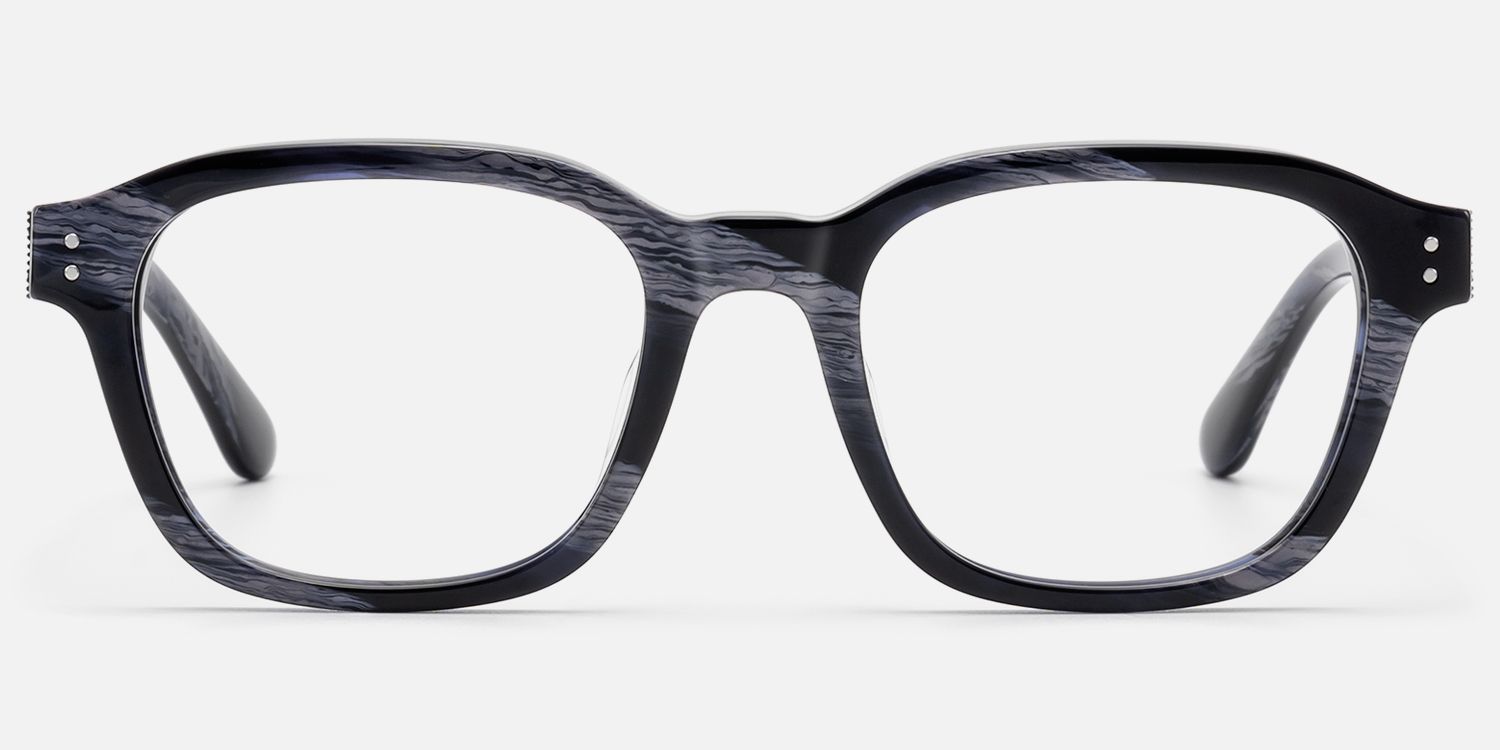 Rainier - Dark Blue Horn Zipper Square Glasses | Vooglam Angle View