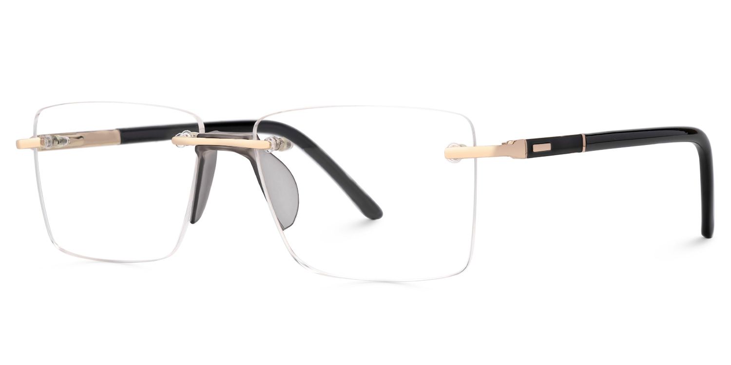Falcon - Rectangle Gold Eyeglasses | Vooglam Front View