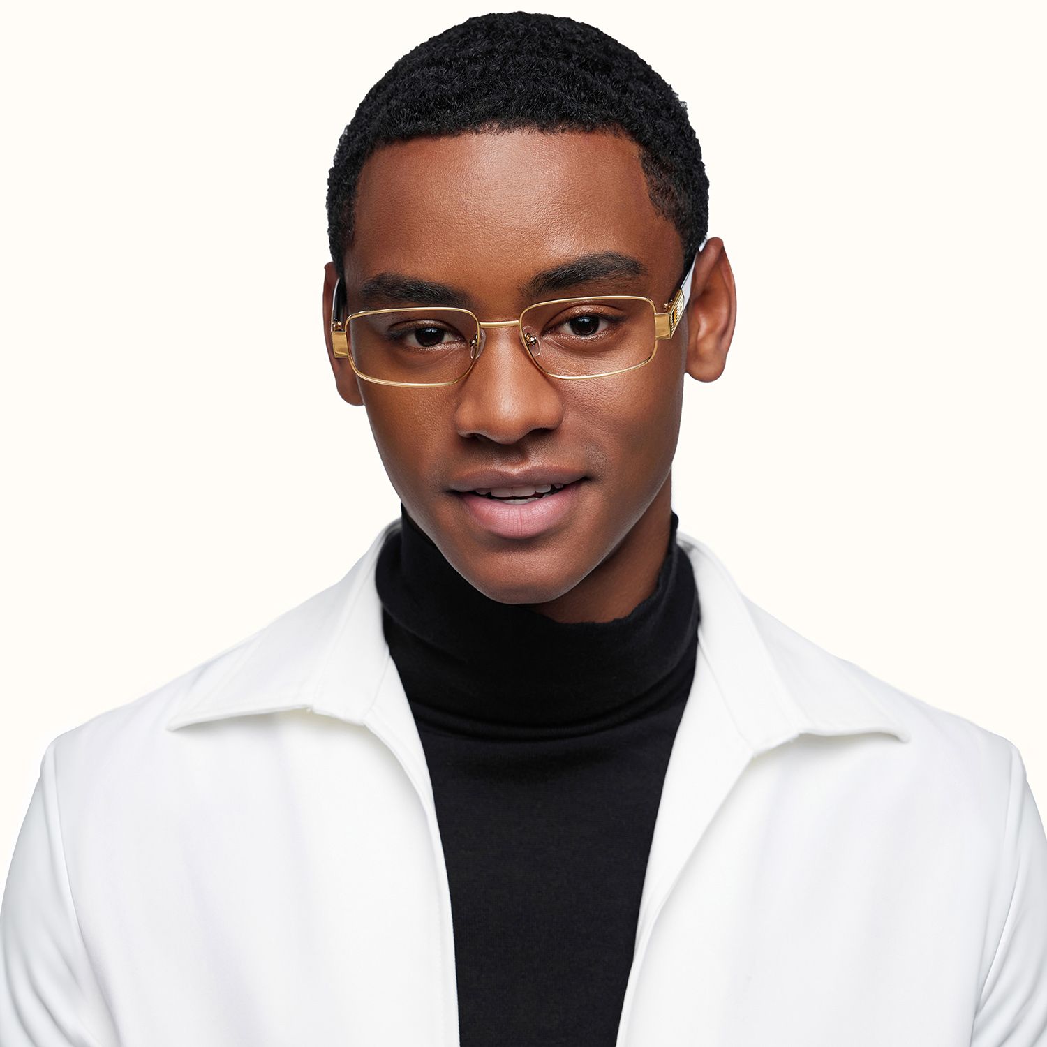Cypher - Rectangle Gold Eyeglasses | Vooglam On Model 2