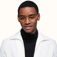 Cypher - Rectangle Gold Eyeglasses | Vooglam On Model 2