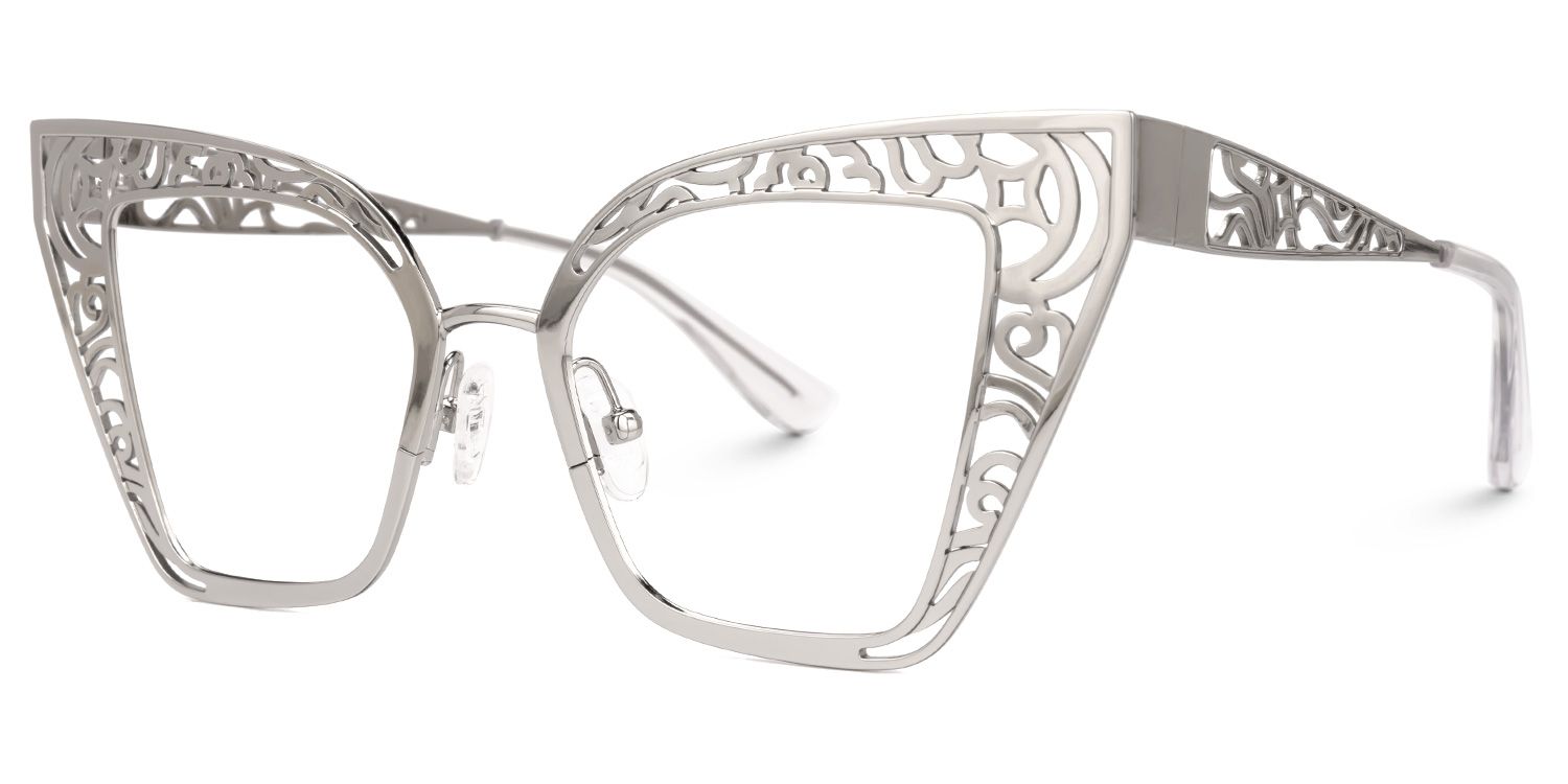 Agalia - Cat Eye Silver Eyeglasses | Vooglam Front View