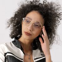 Manley - Elegant Gold Round Semi-Rim Glasses | Vooglam On Model