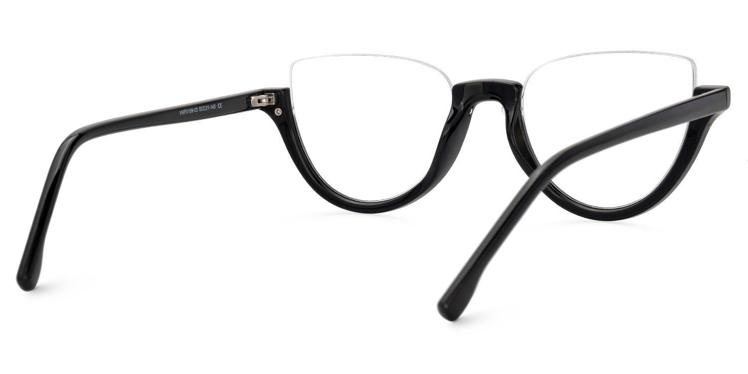 Sylvia Black Semi-Rimless Cat Eye Glasses for Women | Vooglam Side View