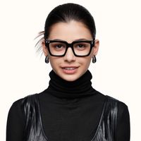 PIERCE - Square Black Eyeglasses with Studs | Vooglam On Model 1
