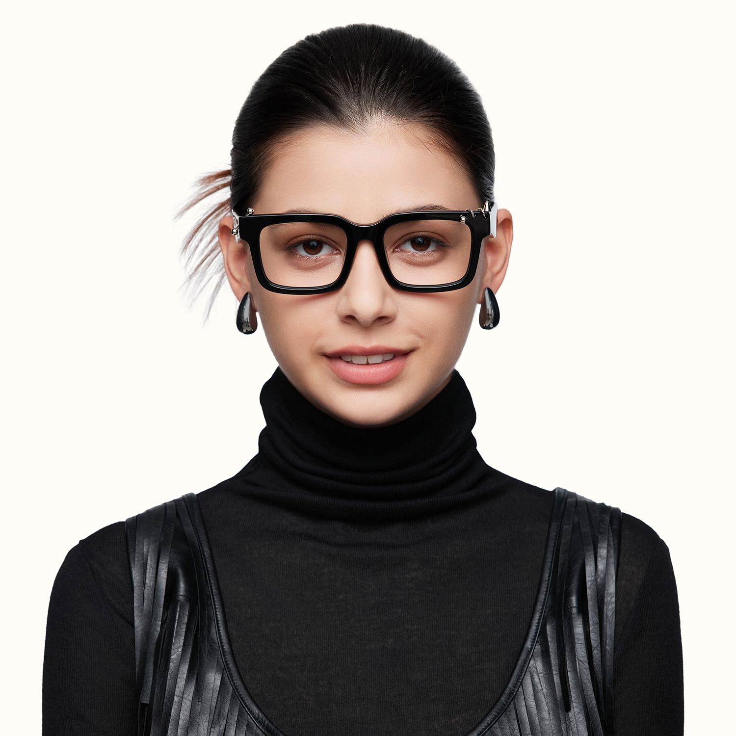 model wearing Spike - Rectangle Black Eyeglasses 1