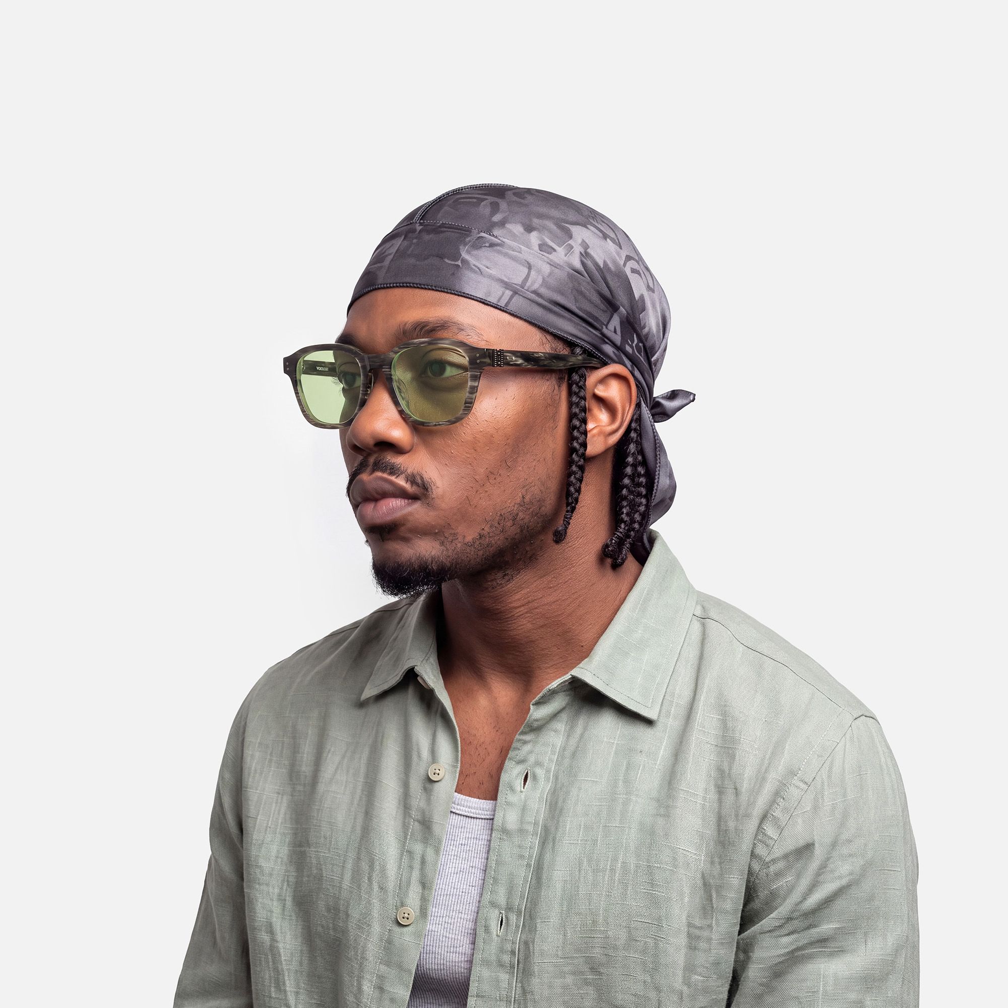 Rainier - Green Tint Earth Tone Marble Shades by Vooglam - Model Side Profile