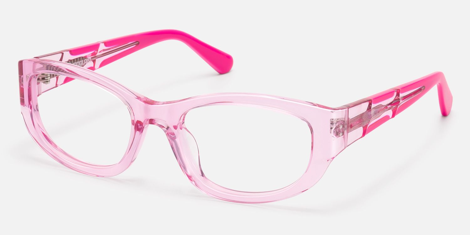 Bubble - Clear Pink Y2K Oval Rectangle Glasses by Vooglam - Front View