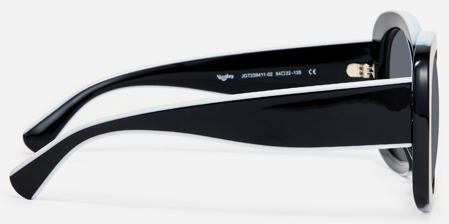 Athina - Oversized Black Round Frame Sunglasses | Vooglam Side View