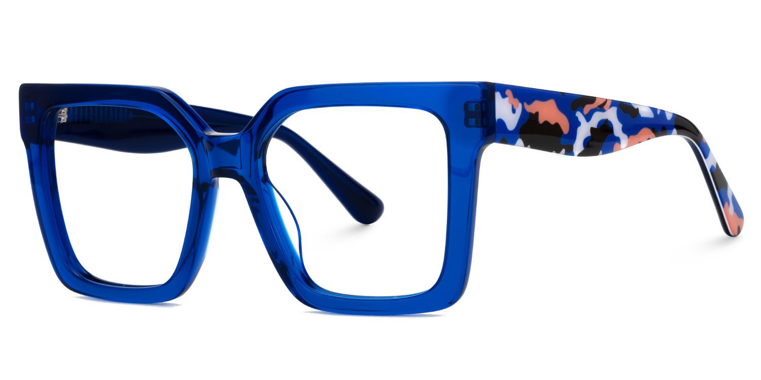 Fathia - Square Blue Eyeglasses | Vooglam Front View