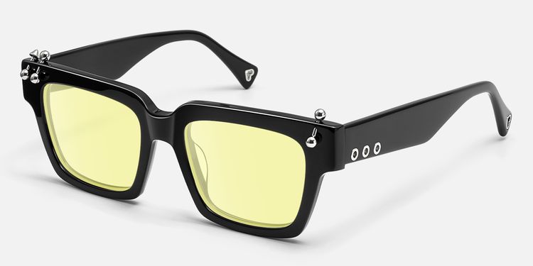 PIERCE - Black Pierced Square Yellow Tinted Shades | Vooglam