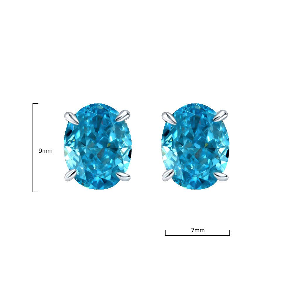 Simple Sapphire Blue Oval Pierced Earrings | Vooglam Angle View