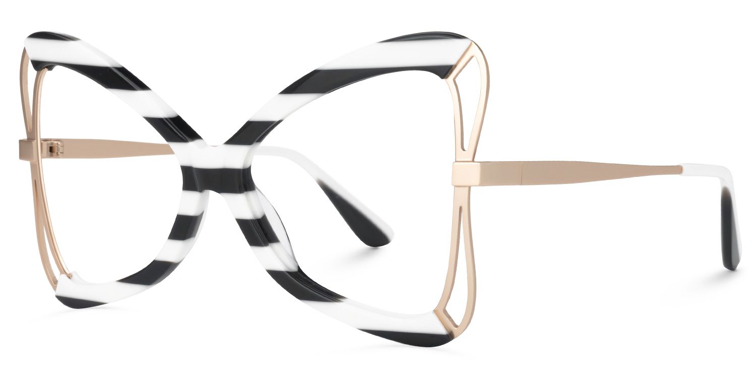 Emiliana - Butterfly Black/White Eyeglasses | Vooglam Front View