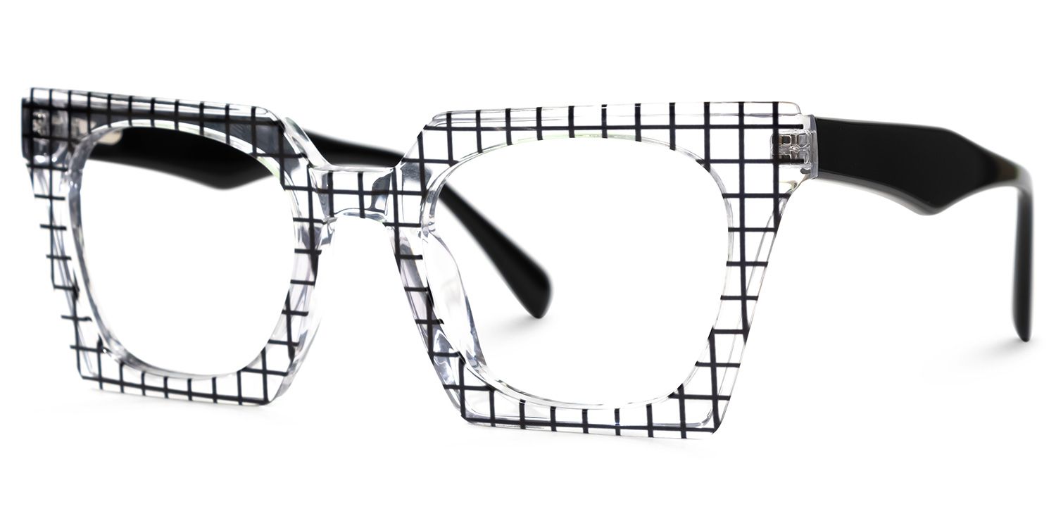 Karissa - Rectangle Black/Crystal Pattern Eyeglasses by Vooglam - Front View