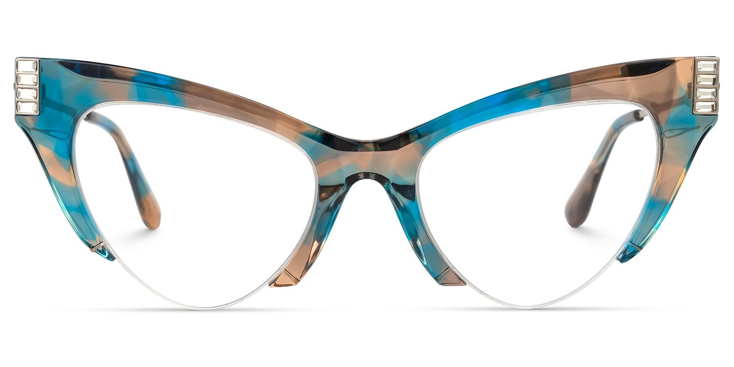 Eirian - Cat Eye Brown/Blue Eyeglasses | Vooglam Angle View