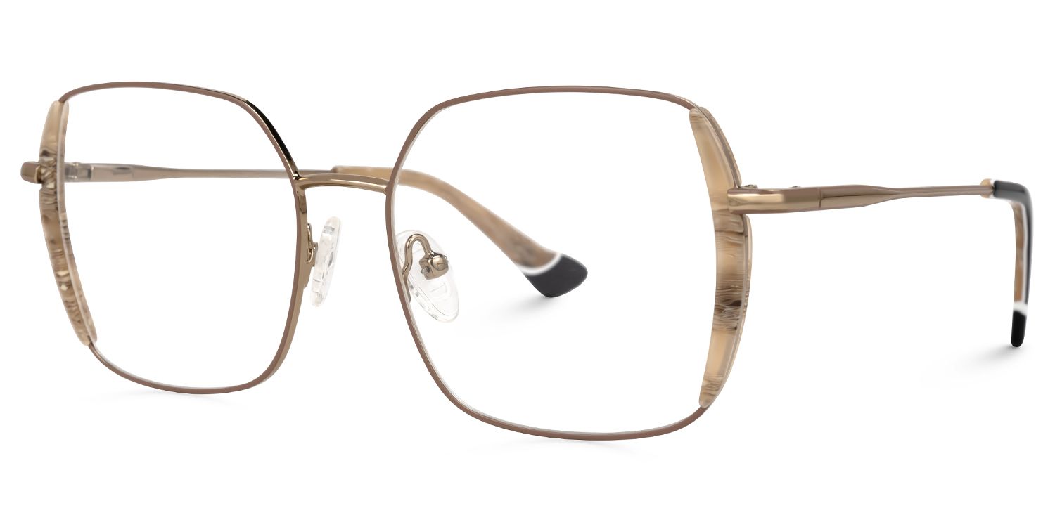 Edimeia - Square Champagne Eyeglasses | Vooglam Front View