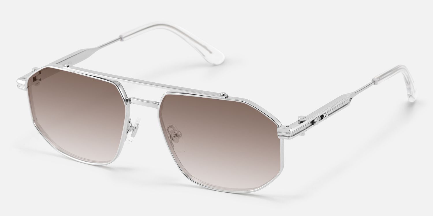 Ando - Silver Gradient Brown Lens Sunglasses | Vooglam Front View