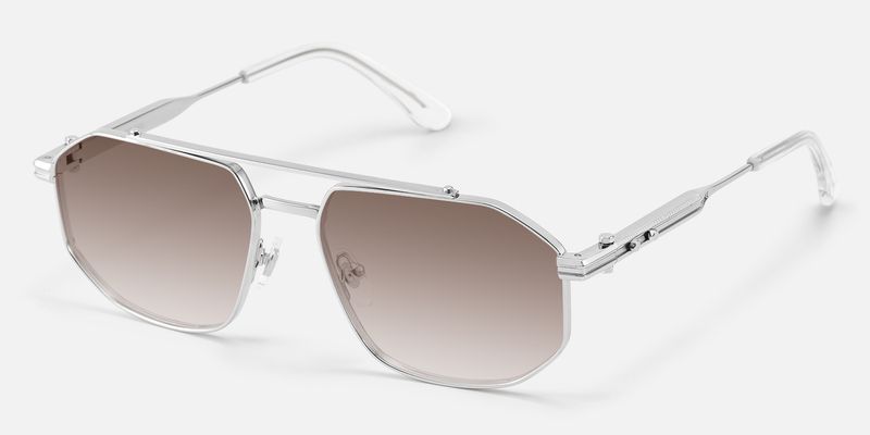 Ando - Silver Gradient Brown Lens Sunglasses | Vooglam