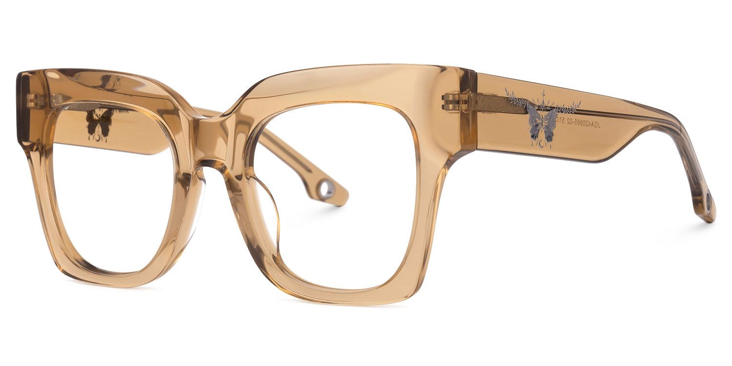 Egle - Square Champagne Eyeglasses | Vooglam Front View