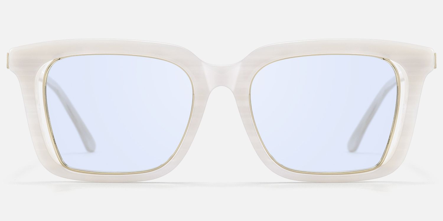 Chaparral - Blue Lens Rectangle White Sunglasses | Vooglam Angle View