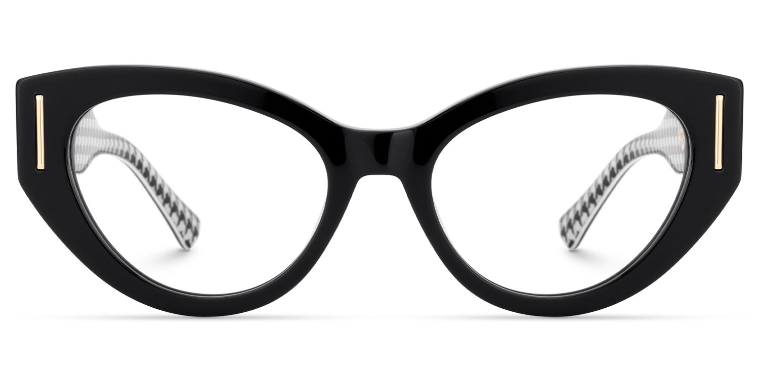 Sadah - Retro Black Cat-Eye Glasses Houndstooth Arms by Vooglam - Angle View
