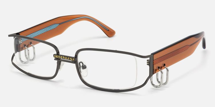 Riff - Narrow Rectangle Glasses with Huggie Deco by Vooglam
