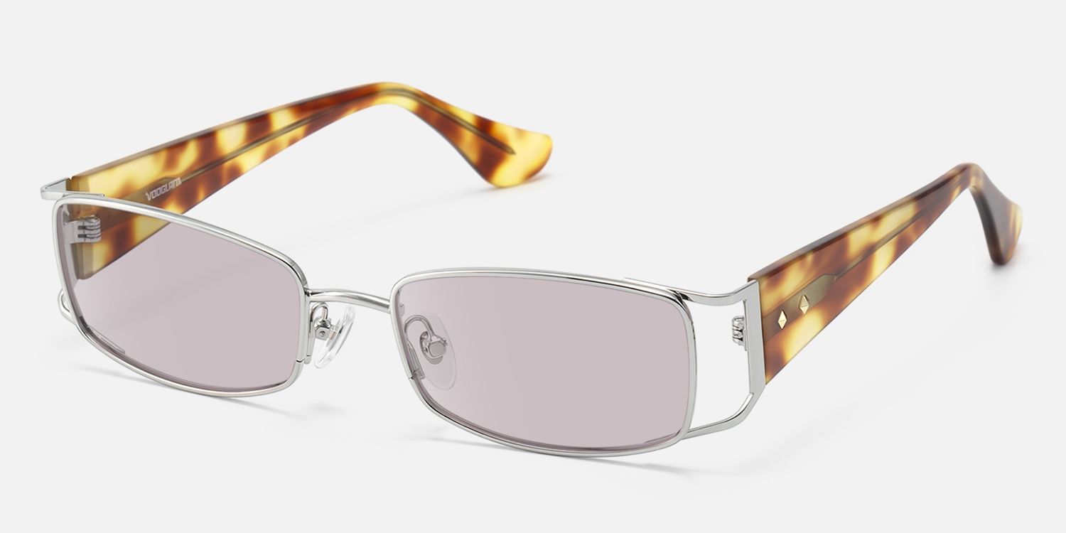 Wren - Festival-Ready Rectangle Silver Sunglasses | Vooglam Front View