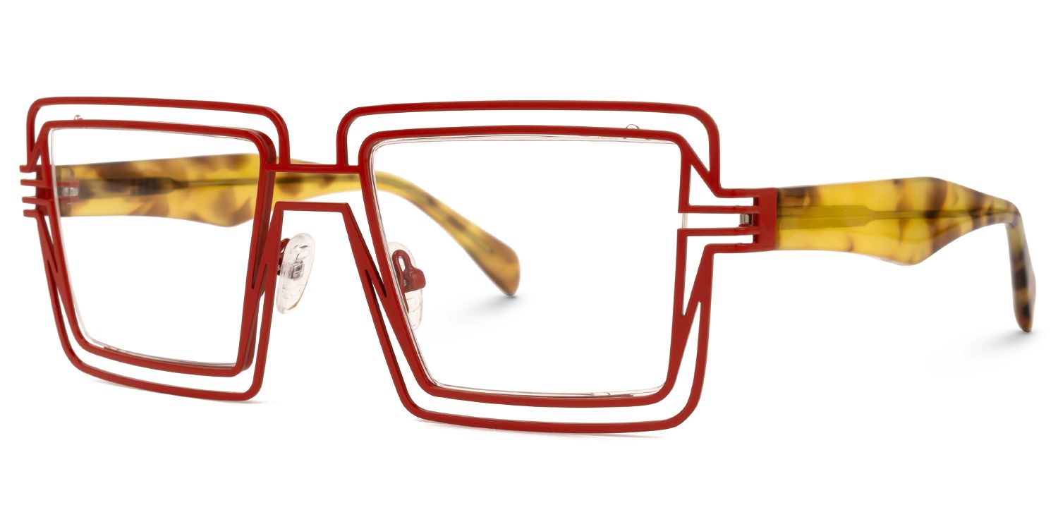 Aethwy - Square Red Eyeglasses | Vooglam Front View