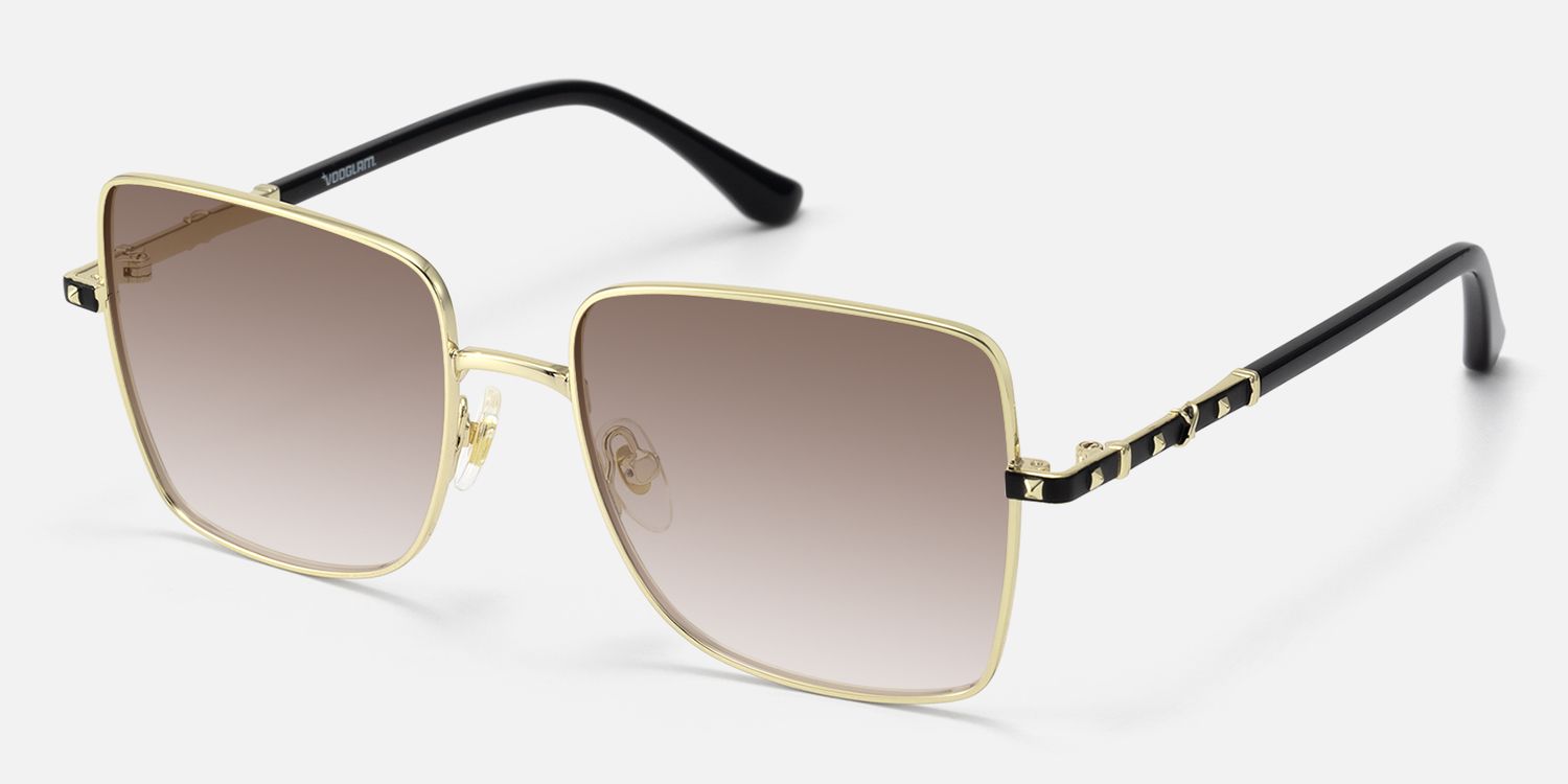 Devereux - Gradient Lens Square Gold Sunglasses | Vooglam Front View
