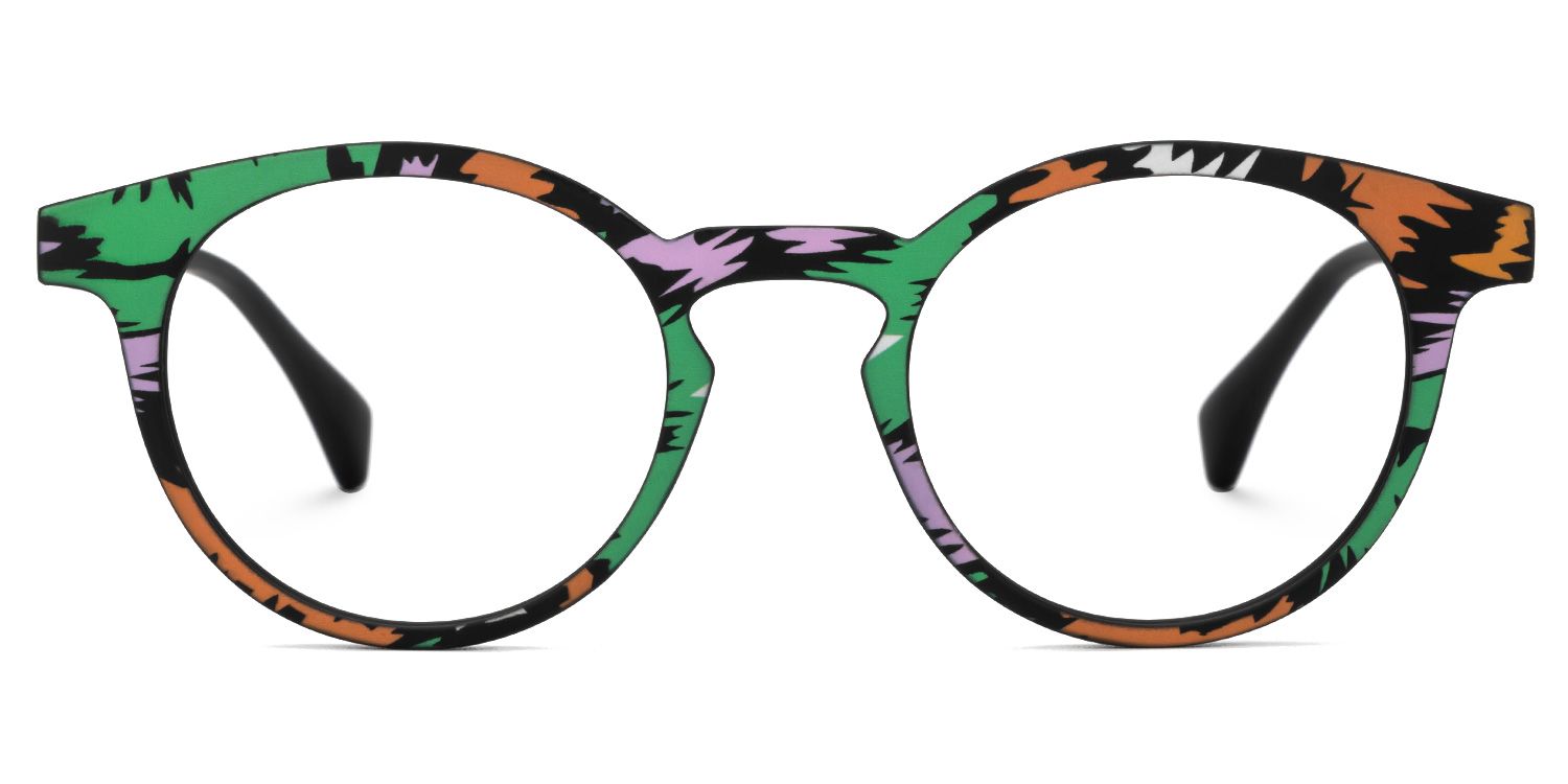 Minnie - Funky Artsy Multicolored Oval Eyeglasses - Angle View