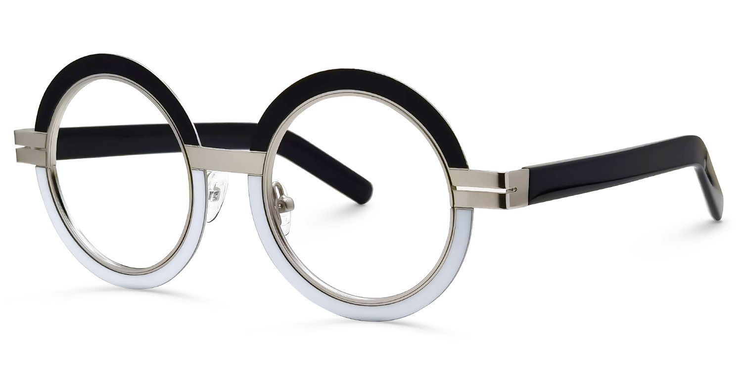 Adino - Round Black/White Eyeglasses | Vooglam Front View