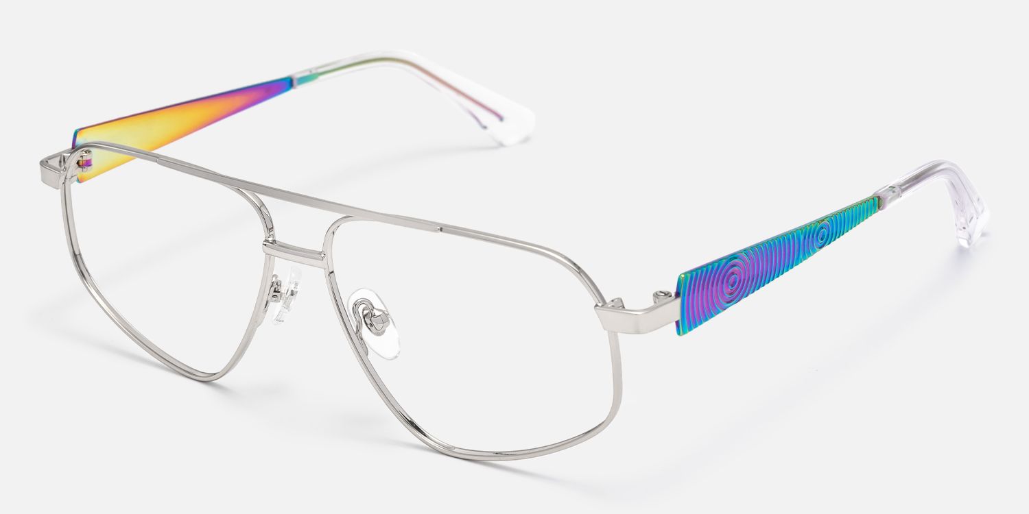 Solara - Aviator Silver Eyeglasses | Vooglam Front View