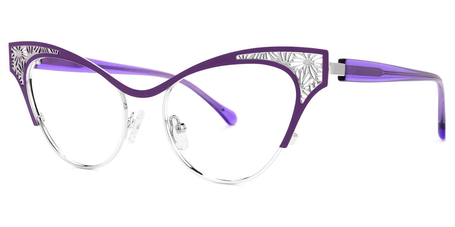 Callista - Cat Eye Purple/Silver Eyeglasses | Vooglam Front View