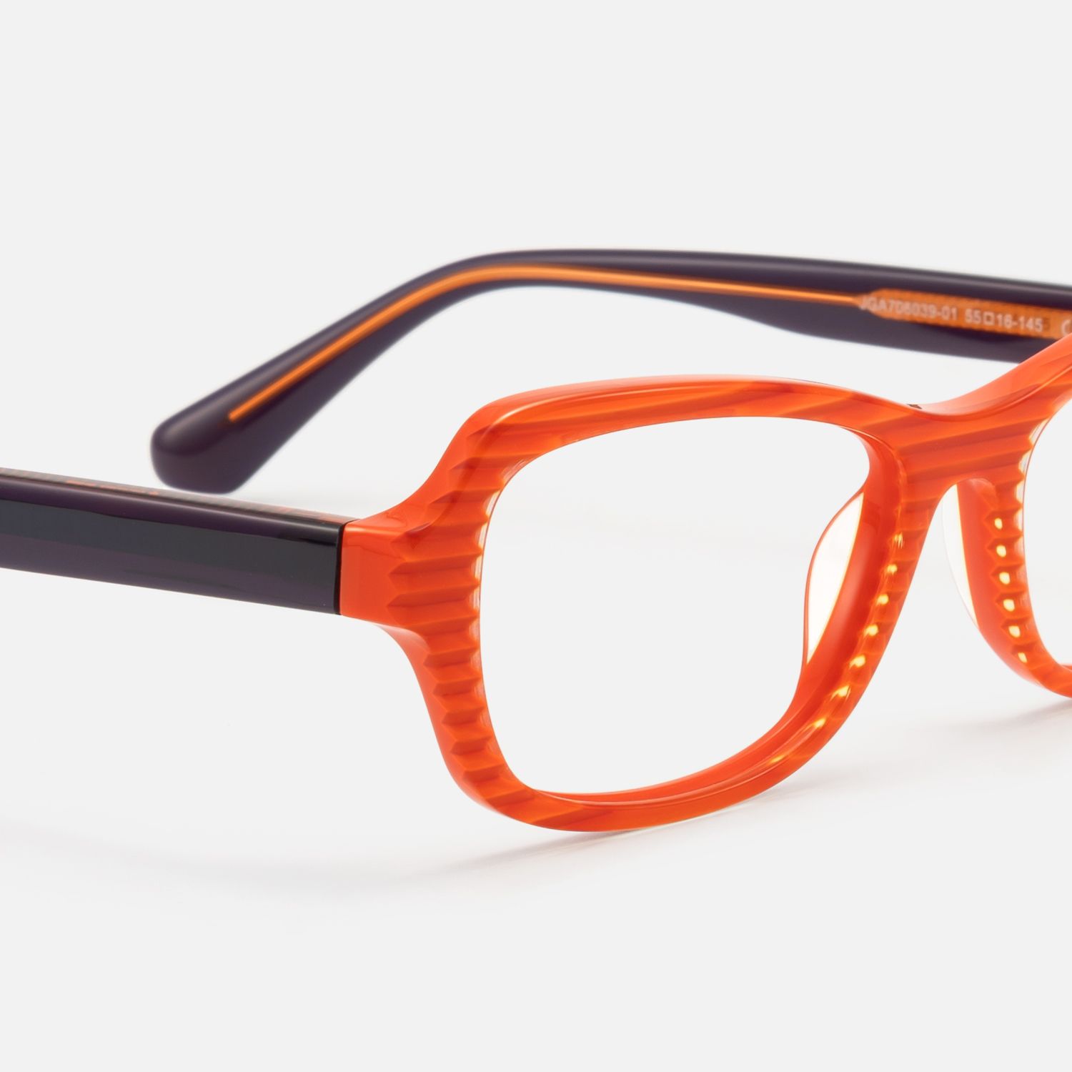 Pop - Bright Orange Striped Bug Eye Glasses by Vooglam - Design Details